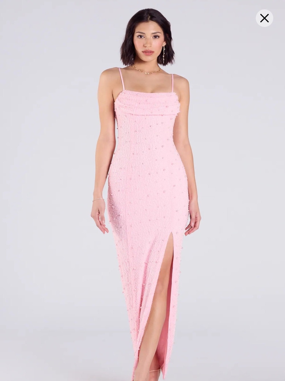 Windsor Pink Beaded Cowl Neck Maxi Dress